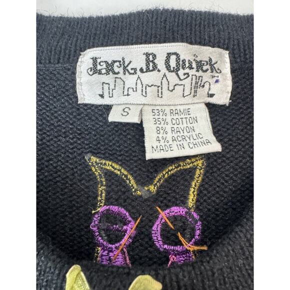 Vintage JACK B QUICK Owl Cardigan black Button Up beaded Sweater Sz S - Picture 7 of 9